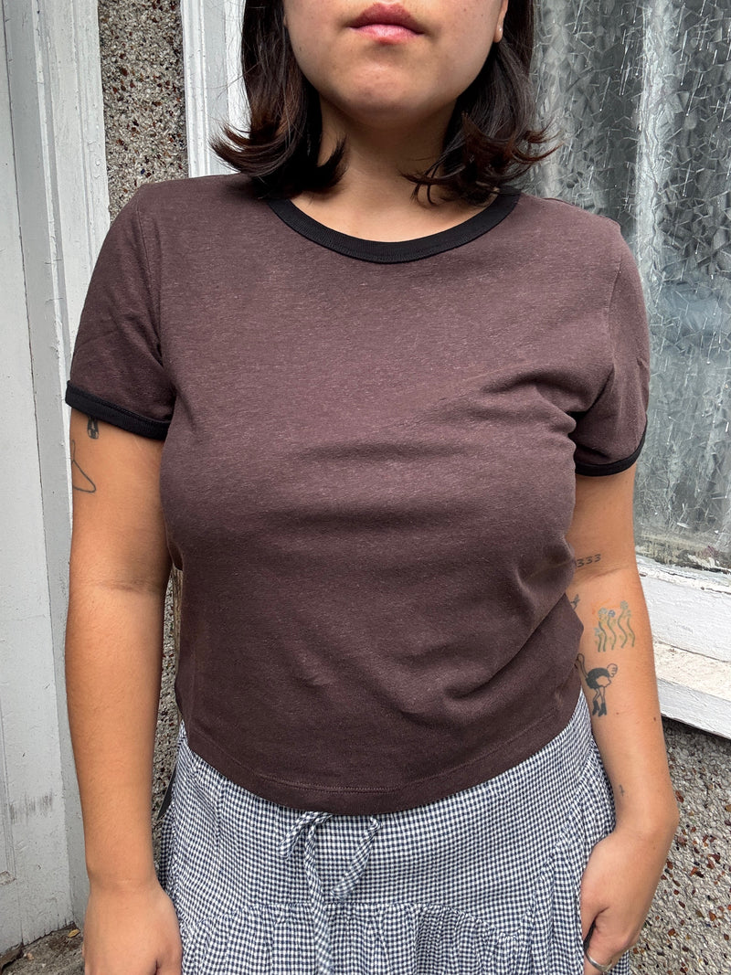 Afends Carmen Baby Ringer Tee - Coffee