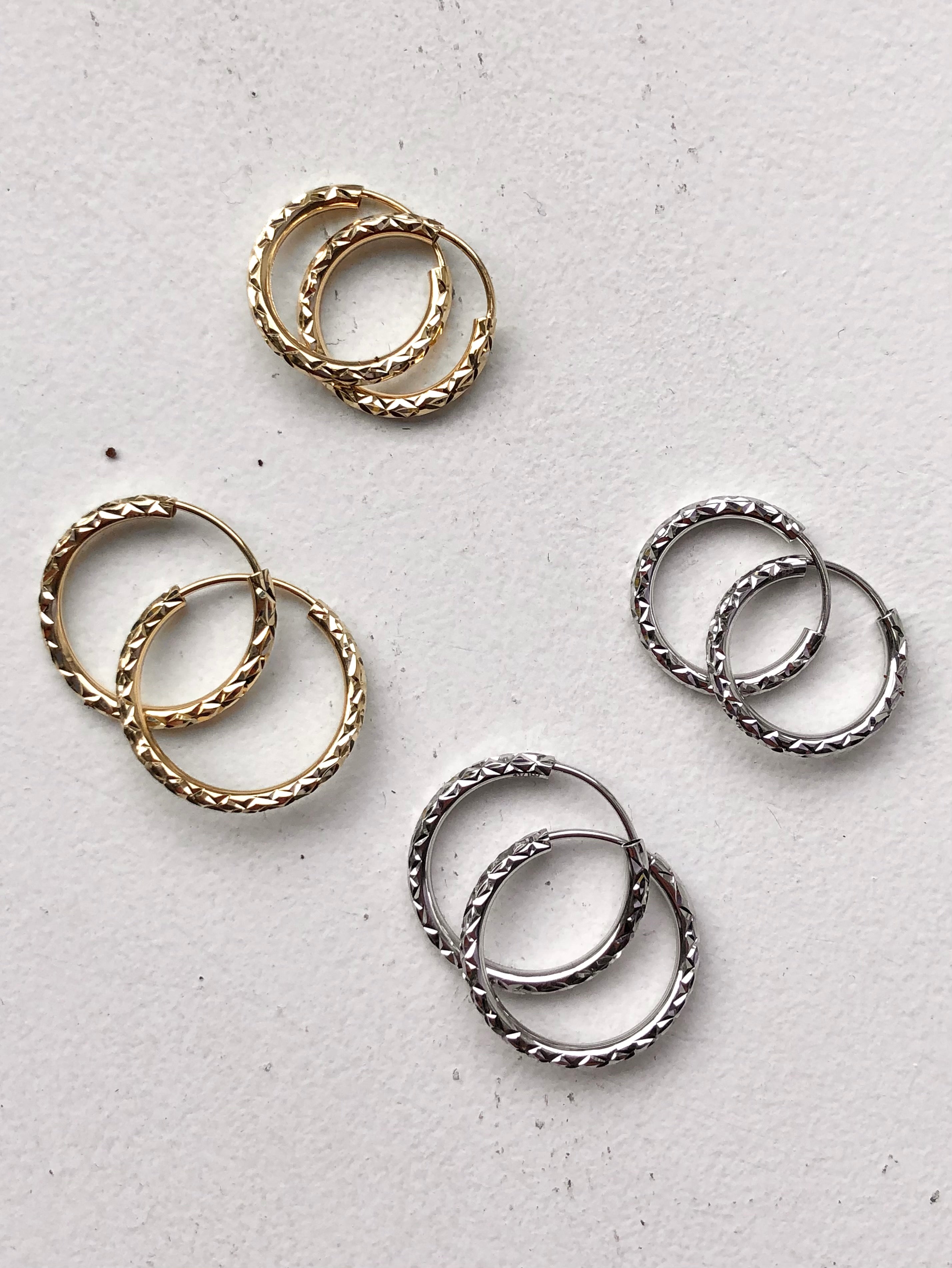 Fluence 14K Gold Diamond Hoop Earrings Inside Outside Flexible Button  Safety Lock Vesana Jewelry – VESANA JEWELRY™️